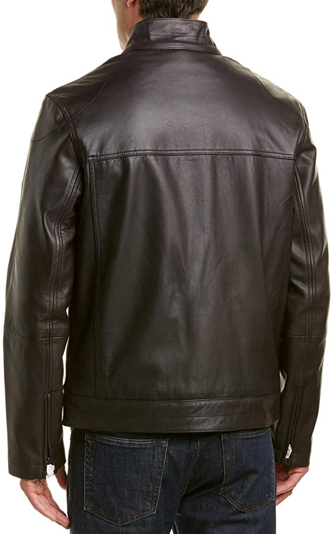 Double Pocket Genuine Lambskin Black Leather Jacket for Men