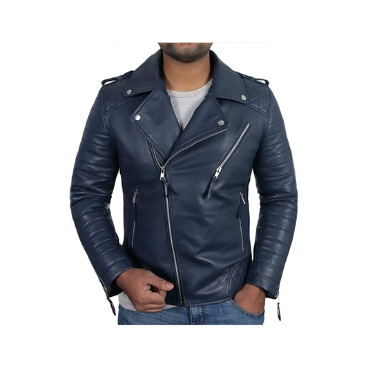 Royal Blue Color Men's Biker Leather Jacket 100% Genuine Leather Jacket