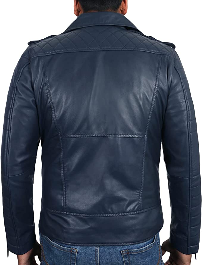 Royal Blue Color Men's Biker Leather Jacket 100% Genuine Leather Jacket