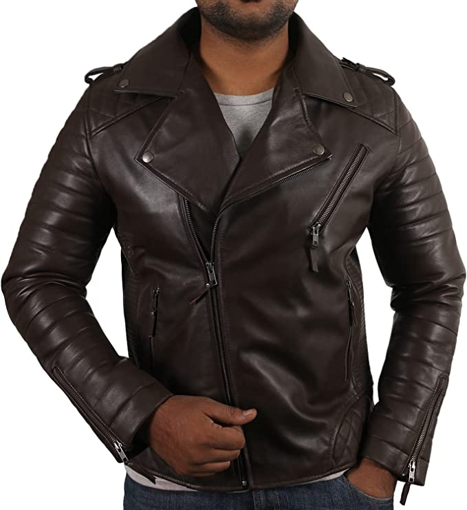 Black Color Men's Biker Leather Jacket 100% Genuine Leather Jacket