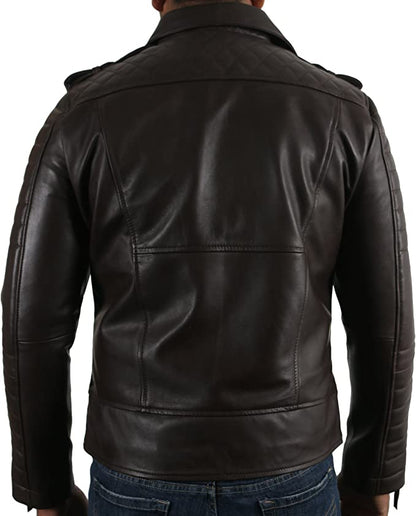 Black Color Men's Biker Leather Jacket 100% Genuine Leather Jacket