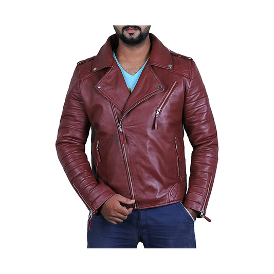 Maroon Color Men's Biker Leather Jacket 100% Genuine Leather Jacket