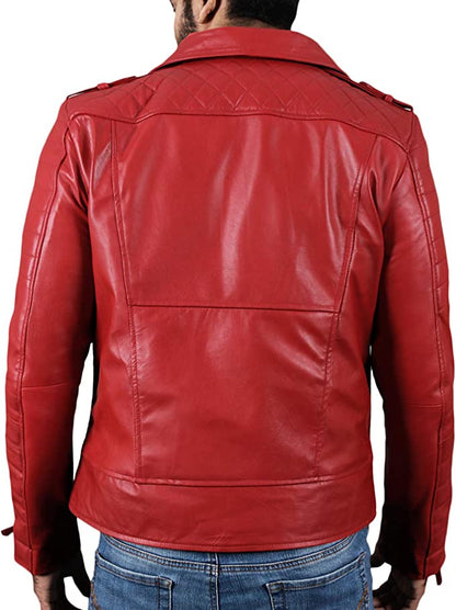 Red Color Men's Biker Leather Jacket 100% Genuine Leather Jacket