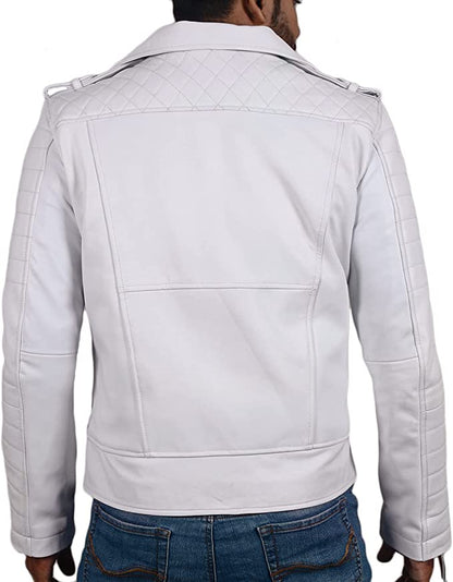 White Color Men's Biker Leather Jacket 100% Genuine Leather Jacket