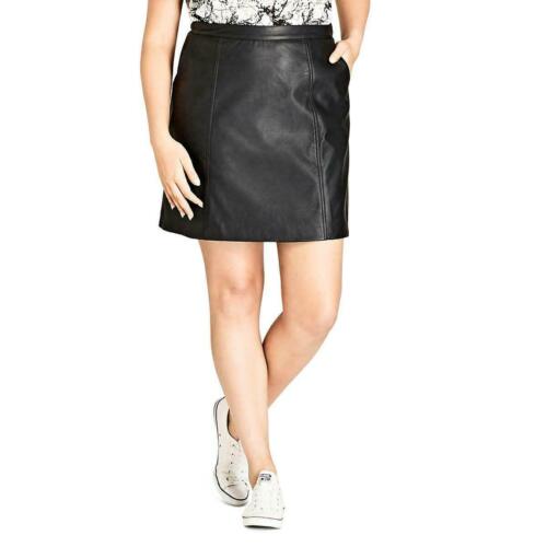 Women's Basic Black Above Knee Genuine Leather Skirt