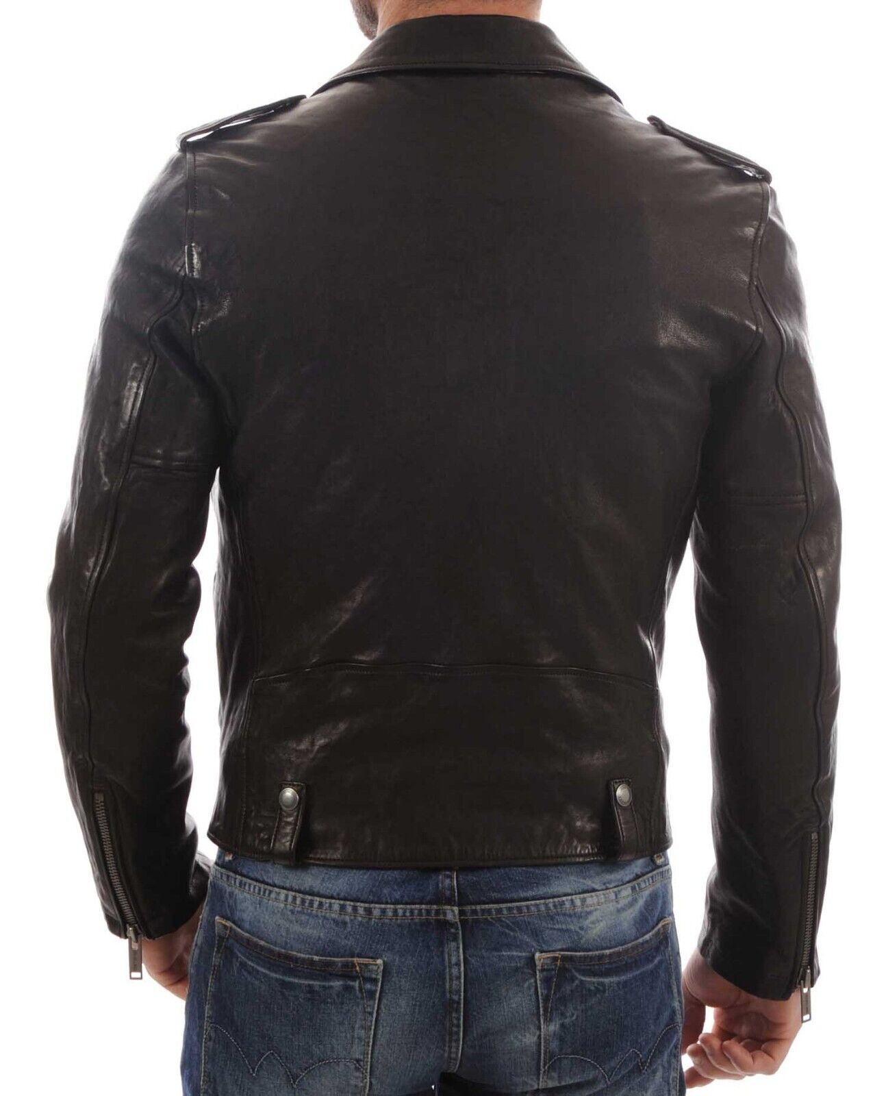 Men's Black Genuine Lambskin Leather Biker Jacket