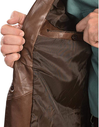 Classic Brown Men Leather Blazer