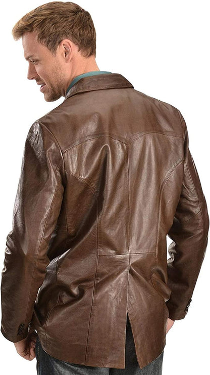 Classic Brown Men Leather Blazer