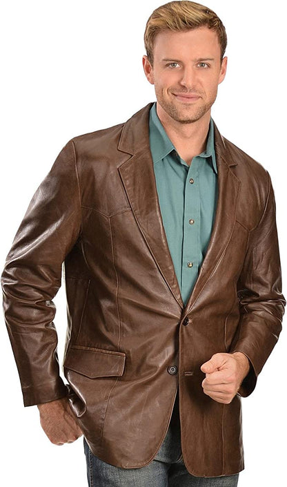 Classic Brown Men Leather Blazer