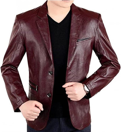 Men's Brown Stylish Genuine Leather Blazer