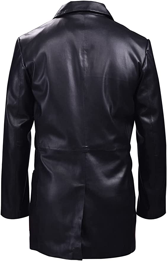 Men's One Button Black Real Leather Blazer