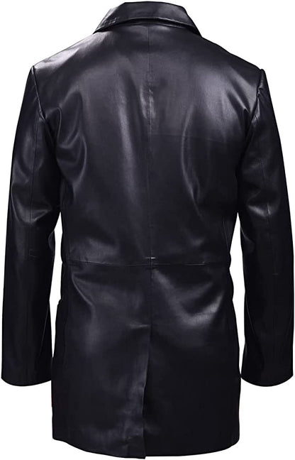 Men's One Button Black Real Leather Blazer