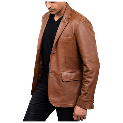 Men's Tan Colour 2 Button Leather Blazer