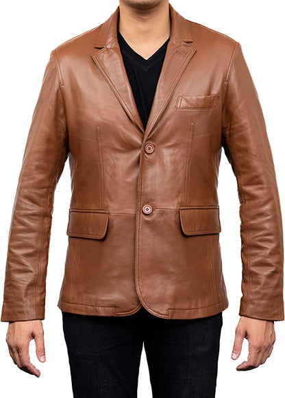 Men's Tan Colour 2 Button Leather Blazer