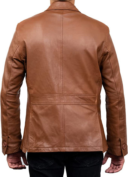 Men's Tan Colour 2 Button Leather Blazer