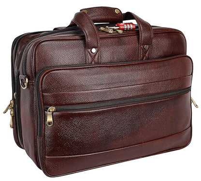 Real Leather Laptop Bags For Men Office Use With Expandable Size Brown Colour