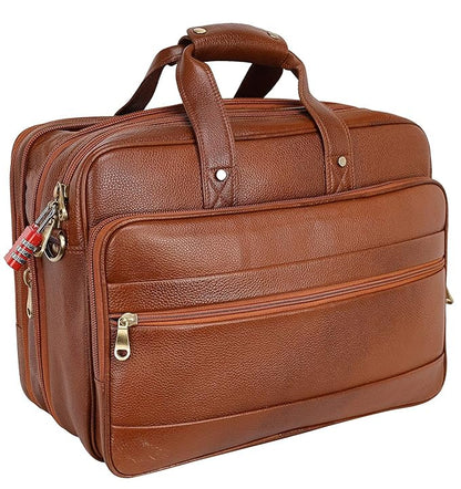 Real Leather Laptop Bags For Men Office Use With Expandable Size Tan Colour