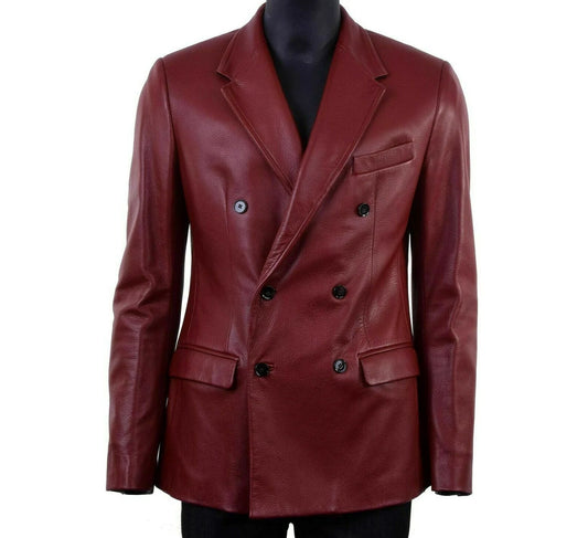 Men's Maroon Color Double Breasted High Quality Blazer