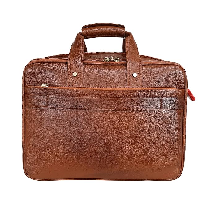 Real Leather Laptop Bags For Men Office Use With Expandable Size Tan Colour