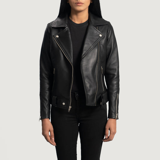 Women's Genuine Lambskin Leather Black Motorcycle Jacket