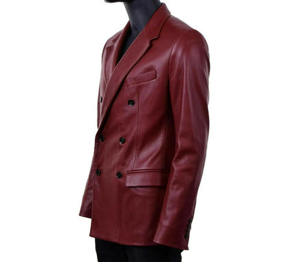 Men's Maroon Color Double Breasted High Quality Blazer