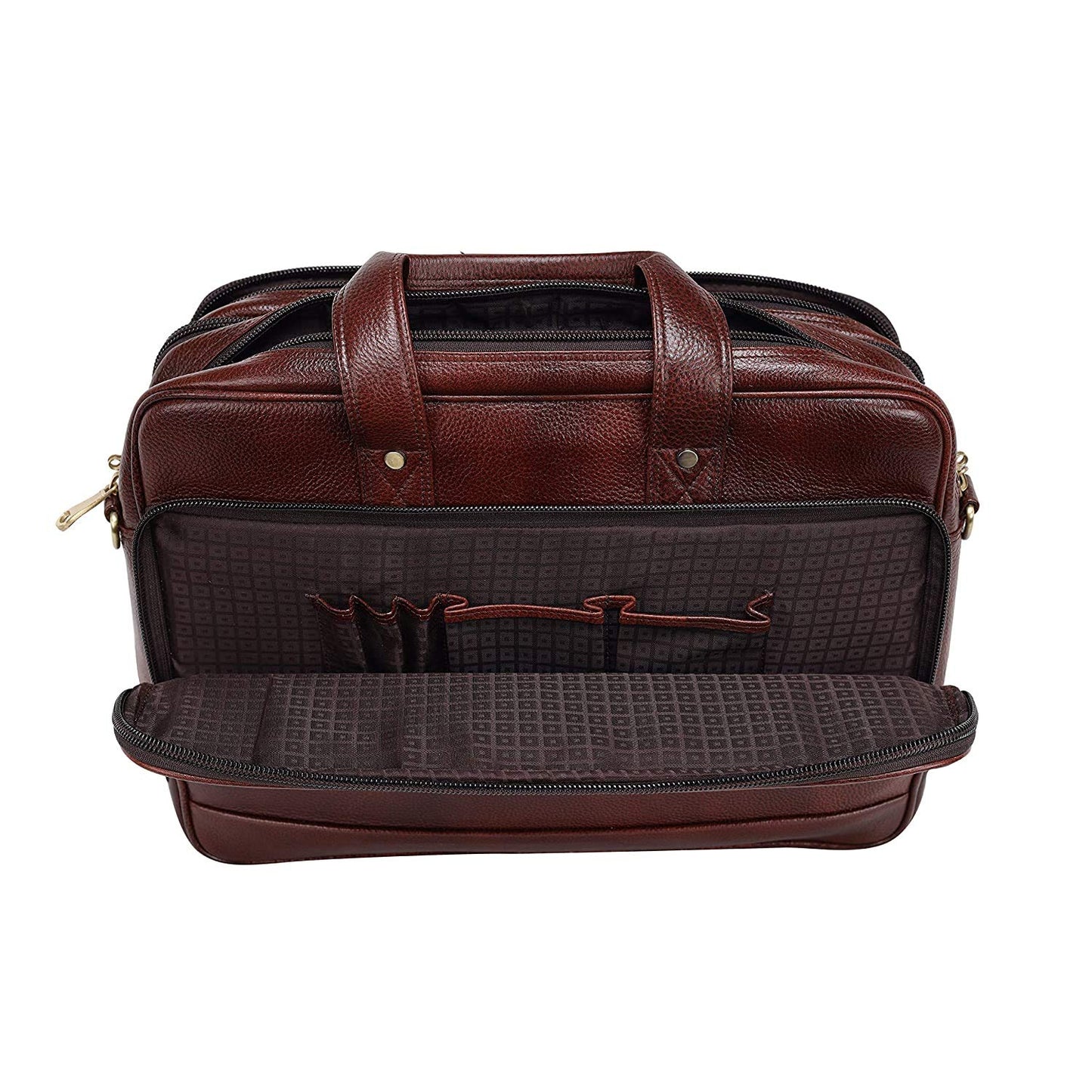 Real Leather Laptop Bags For Men Office Use With Expandable Size Brown Colour