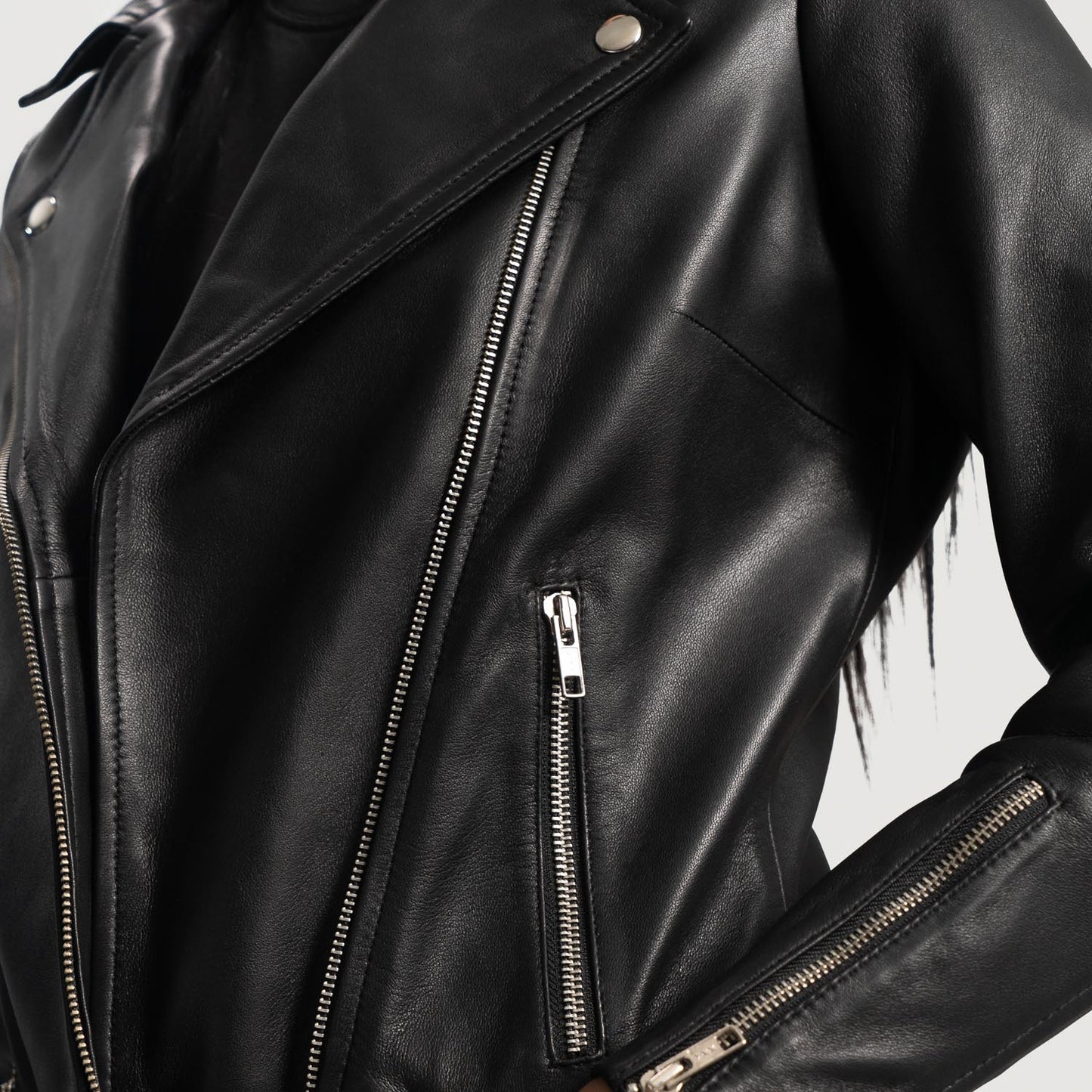 Women's Genuine Lambskin Leather Black Motorcycle Jacket