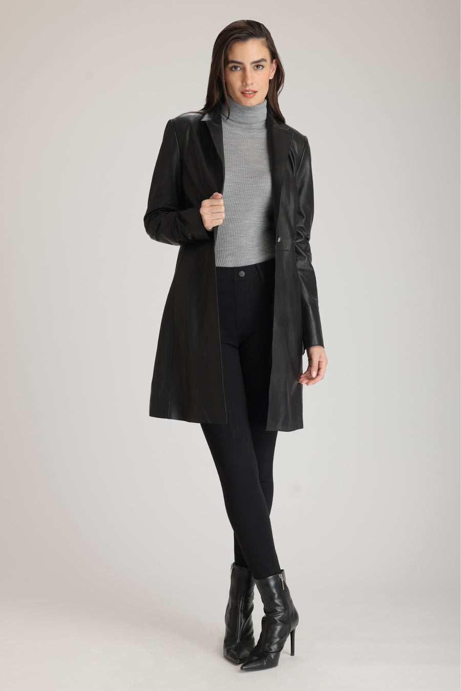 Women's Half Trench Coat Made with High Quality Leather