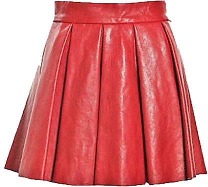 Women's Above Knee Flared Skirt Made with Genuine Lambskin Leather