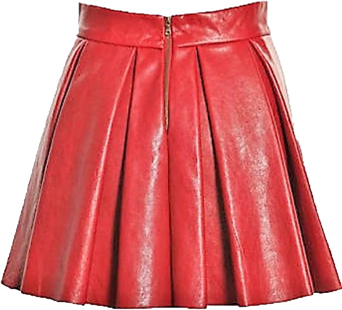 Women's Above Knee Flared Skirt Made with Genuine Lambskin Leather