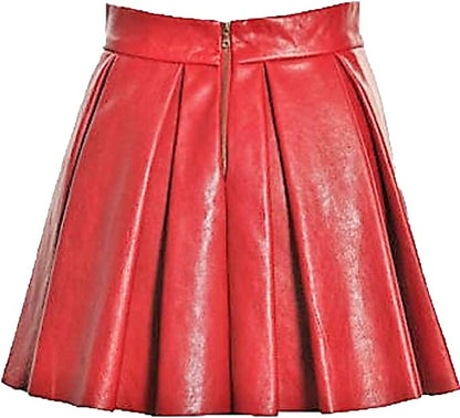 Women's Above Knee Flared Skirt Made with Genuine Lambskin Leather