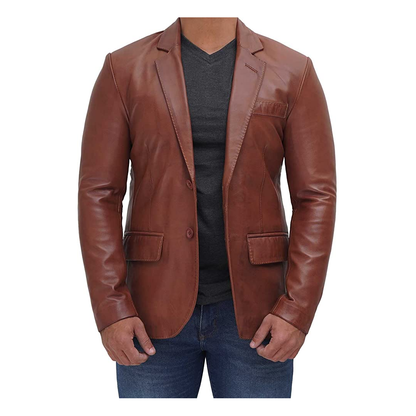 Genuine Brown Leather Men Blazer