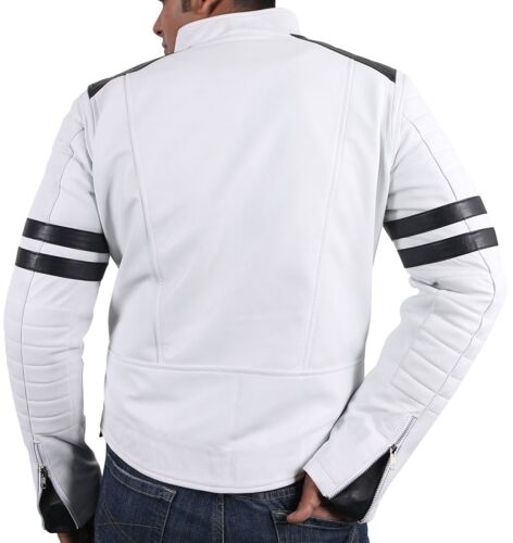 Men's White Colour Genuine Leather Biker Jacket