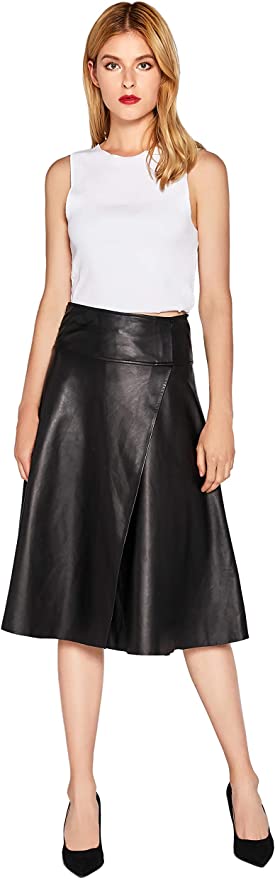 Women's Knee Length Genuine Lambskin Leather Flared Skirt