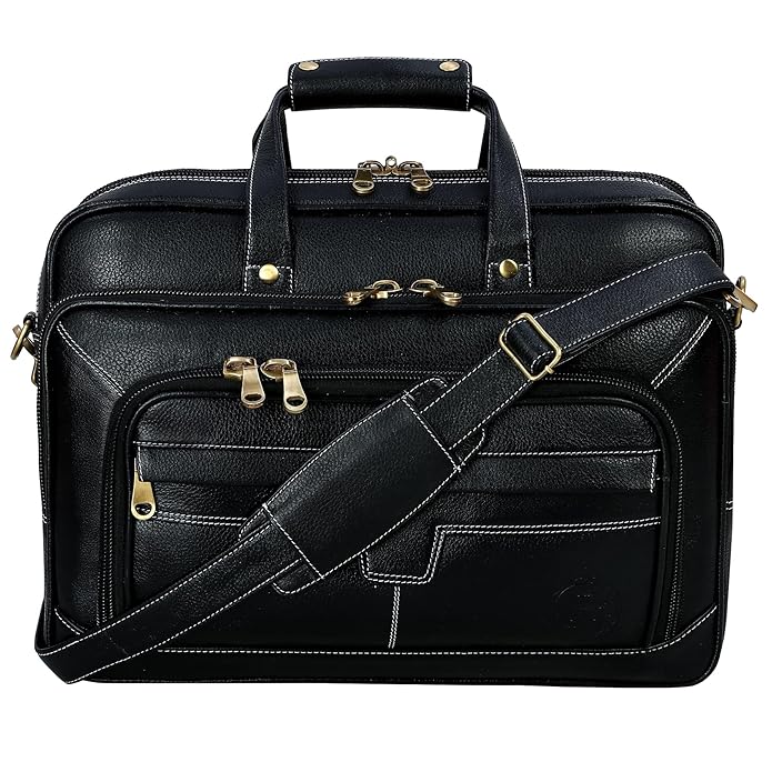 Black Laptop Messenger and Shoulder Bags for Men Made in Genuine Leather