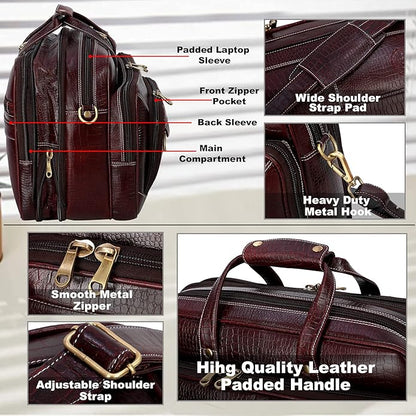 Dark Brown Laptop Messenger and Shoulder Bags for Men Made in Genuine Leather