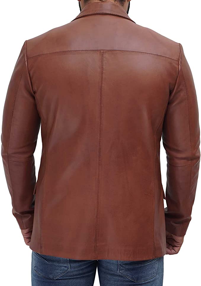 Genuine Brown Leather Men Blazer