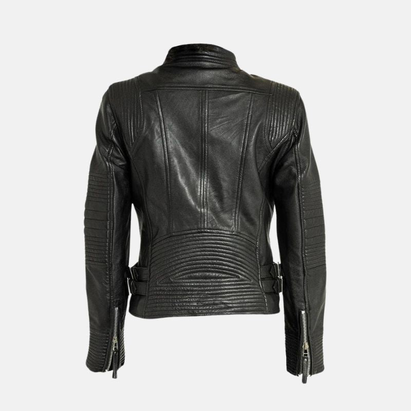 Women's Slim Fit Biker Distressed Black Real Lambskin Leather Jacket