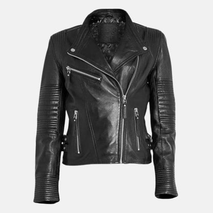 Women's Slim Fit Biker Distressed Black Real Lambskin Leather Jacket