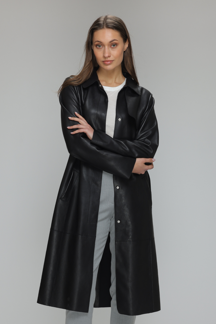 Women's High Quality Basic Genuine Lambskin Leather Trench Coat