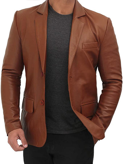 Men Tan Colour Real Leather Blazer