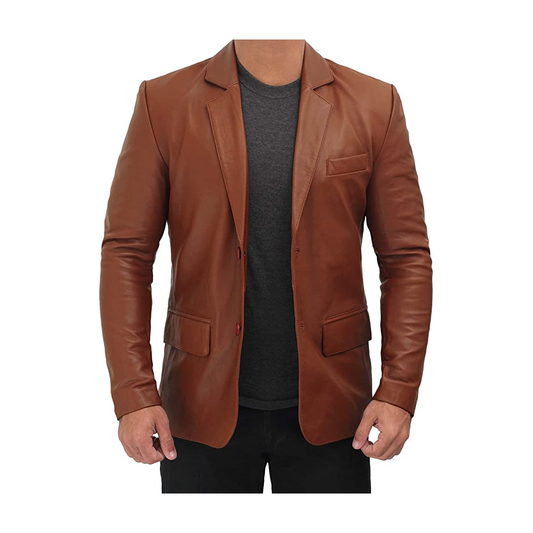 Men Tan Colour Real Leather Blazer