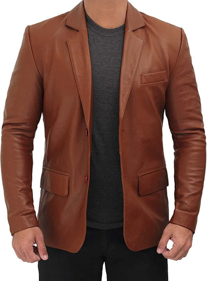 Men Tan Colour Real Leather Blazer