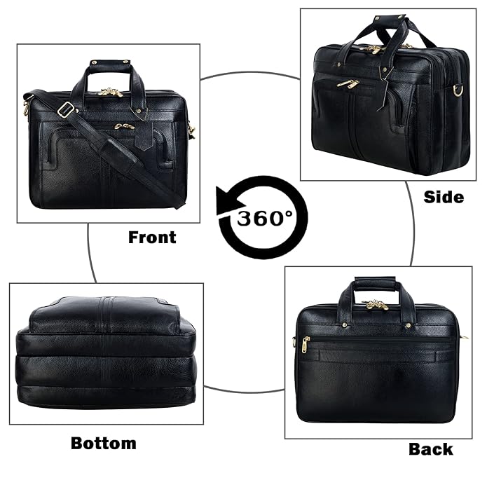 Men's Genuine Lambskin Black Leather Laptop Messenger and Shoulder Bags