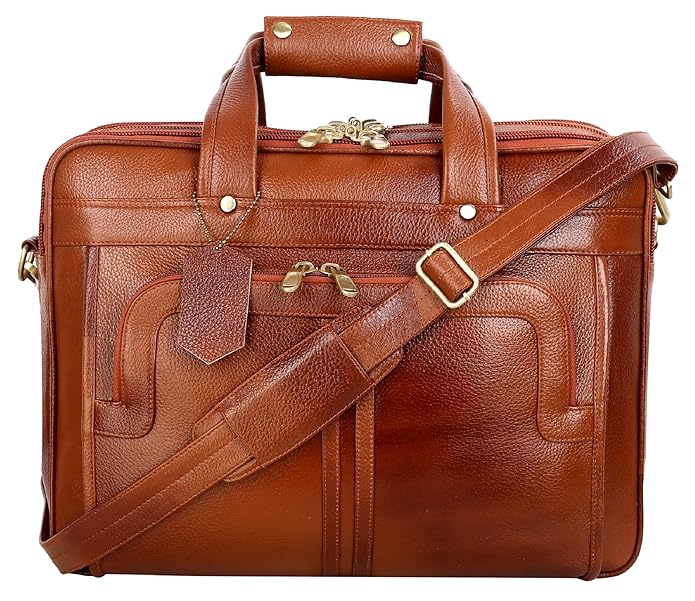 Men's Genuine Tan Color Leather Laptop Messenger and Shoulder Bags