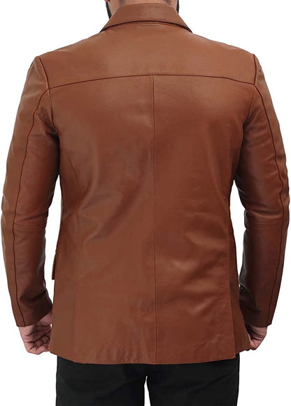 Men Tan Colour Real Leather Blazer