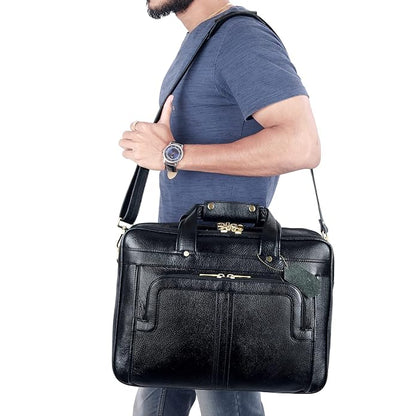 Men's Genuine Lambskin Black Leather Laptop Messenger and Shoulder Bags