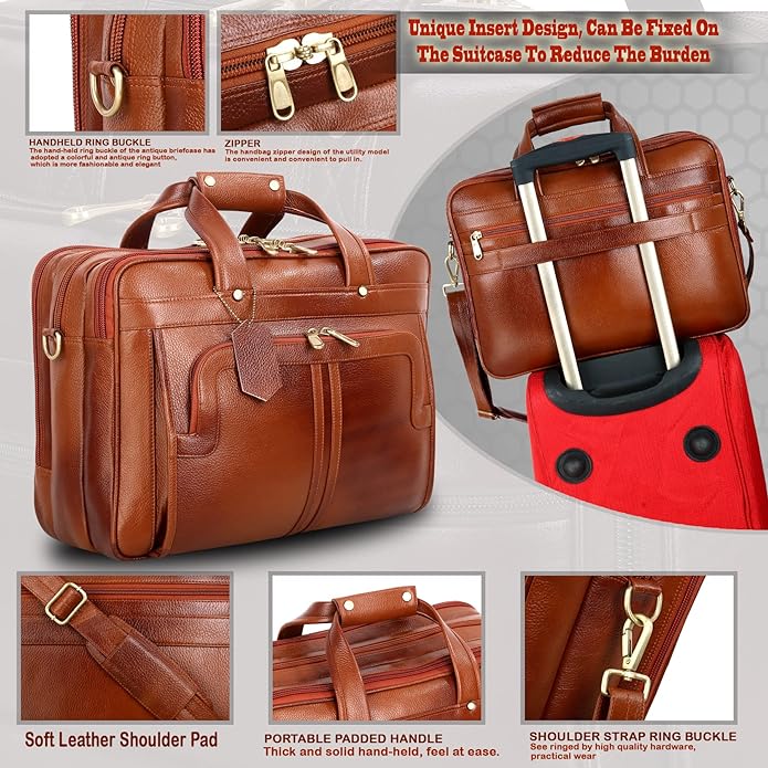 Men's Genuine Tan Color Leather Laptop Messenger and Shoulder Bags