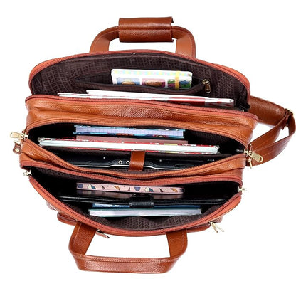 Men's Genuine Tan Color Leather Laptop Messenger and Shoulder Bags