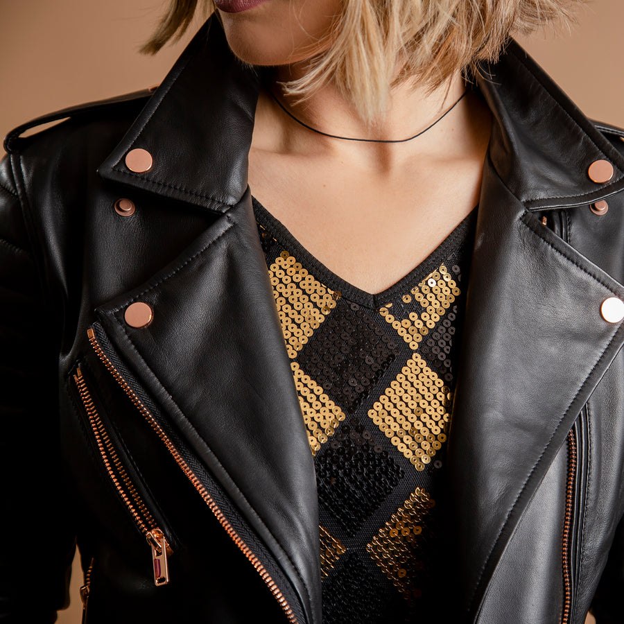 Women's New Motorcycle Jacket Made with Genuine Lambskin Leather Rose Gold Edition